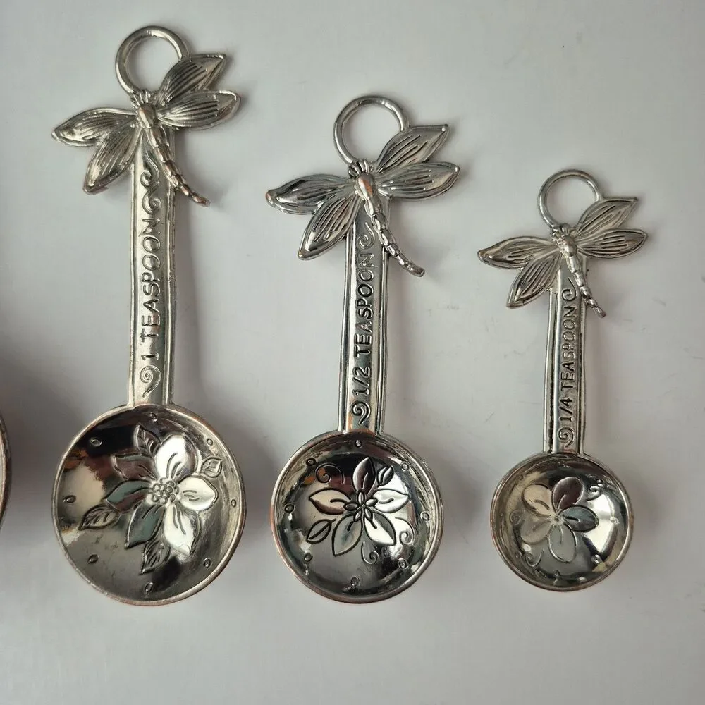 GANZ Silver Embossed Set of 4 Decorative Butterfly and Flower Measuring Spoons